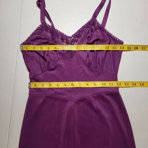 Vintage Slip Dress Upcycled Dyed Eggplant Purple with Lace and Embroidery Detail - Picture 10 of 11